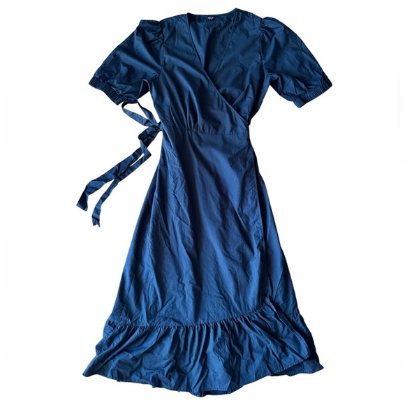 Rails Isabel Wrap Midi Dress Small Black Waist Tie Ruffle - Picture 2 of 8